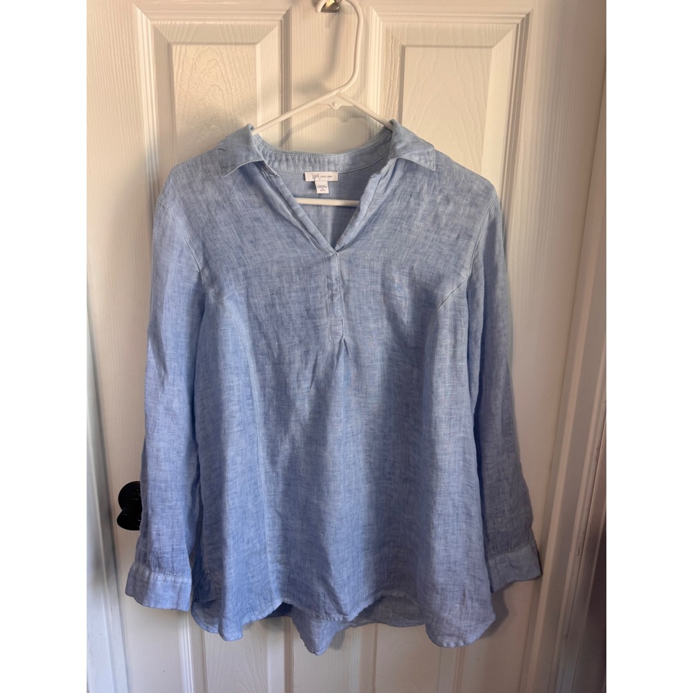 J.Jill Love Linen Blue 100% Linen Pullover Tunic Top Women's Medium Petite